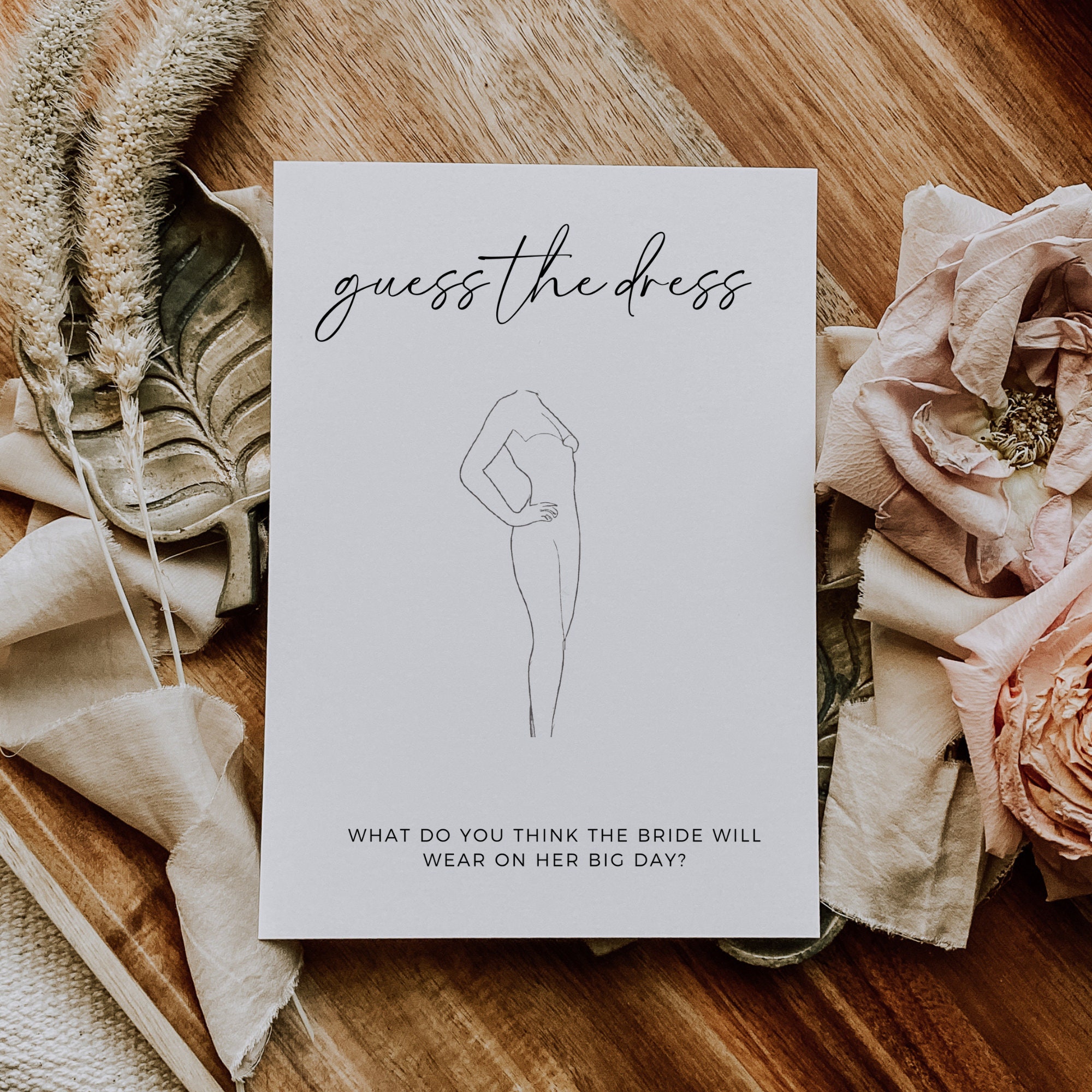 Minimalist Guess the Dress, Printable Bridal Shower Game, Editable