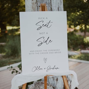 Pick A Seat Not A Side, Modern Minimalist, Wedding Ceremony Welcome Sign, Choose A Seat Sign, Boho Wedding Sign, Editable Template