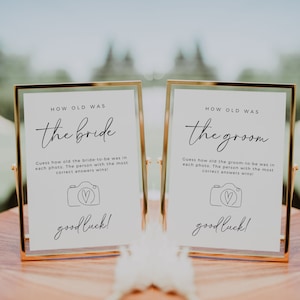 How Old Was The Bride And Groom Game, Couples Shower Games, Minimalist Wedding Shower Trivia, Engagement Party Games, Editable Template