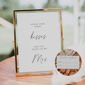 How Many Kisses For The Soon To Be Mrs, Boho Bridal Shower Game, How Many Kisses In The Jar, Modern Minimalist, Editable Template