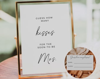 How Many Kisses For The Soon To Be Mrs, Boho Bridal Shower Game, How Many Kisses In The Jar, Modern Minimalist, Editable Template