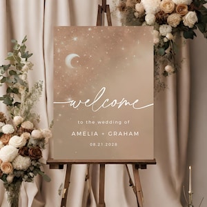Himmlische Hochzeit Willkommensschild, bearbeitbare Vorlage, Hochzeit Eingangsschild, Sofortiger Download, Bearbeitung in Canva, druckbares Schild, Zeremonie Dekor