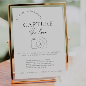 Minimalist Capture The Love Sign, Blow Up Their Phones, Boho Wedding Sign, Wedding Photo Sign, Digital Download, Editable Template image 1