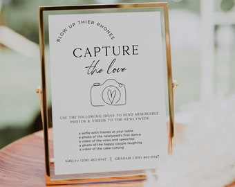 Minimalist Capture The Love Sign, Blow Up Their Phones, Boho Wedding Sign, Wedding Photo Sign, Digital Download, Editable Template