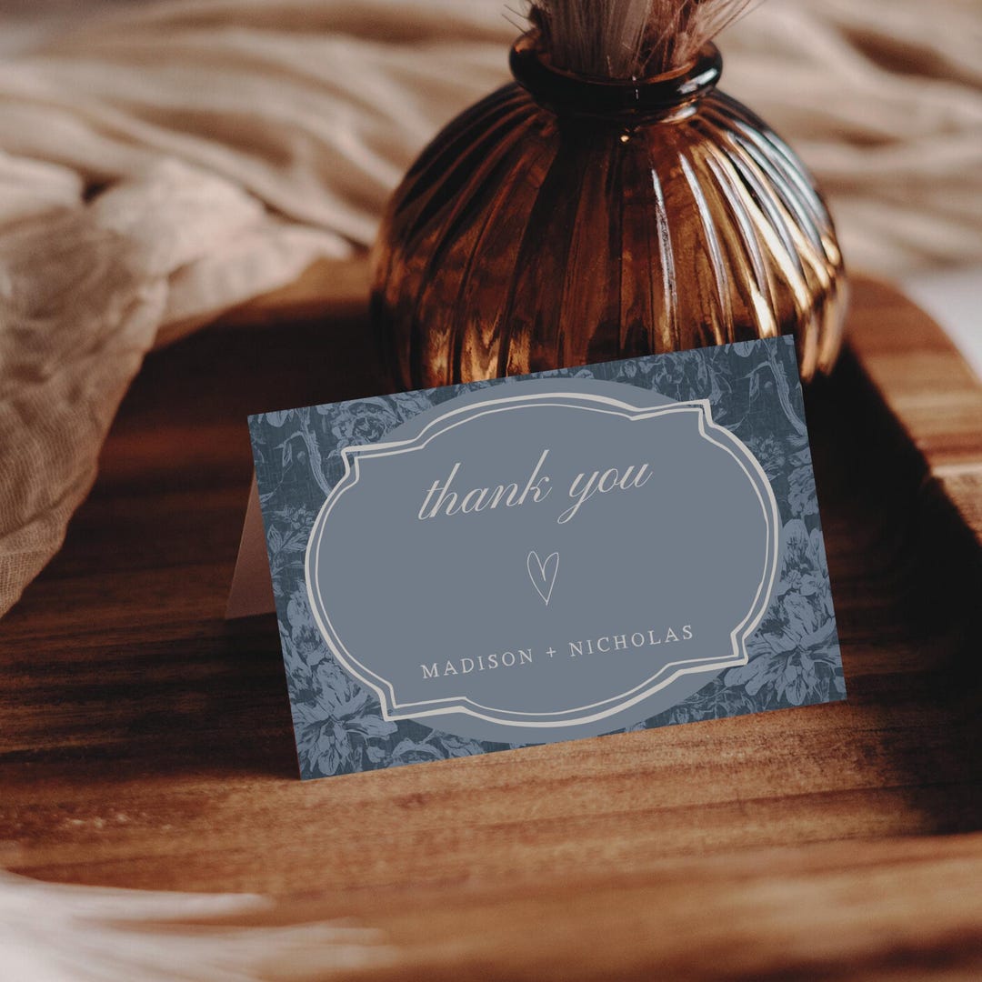 Dusty Blue Wedding Thank You Card Template, Editable Canva Thank You ...