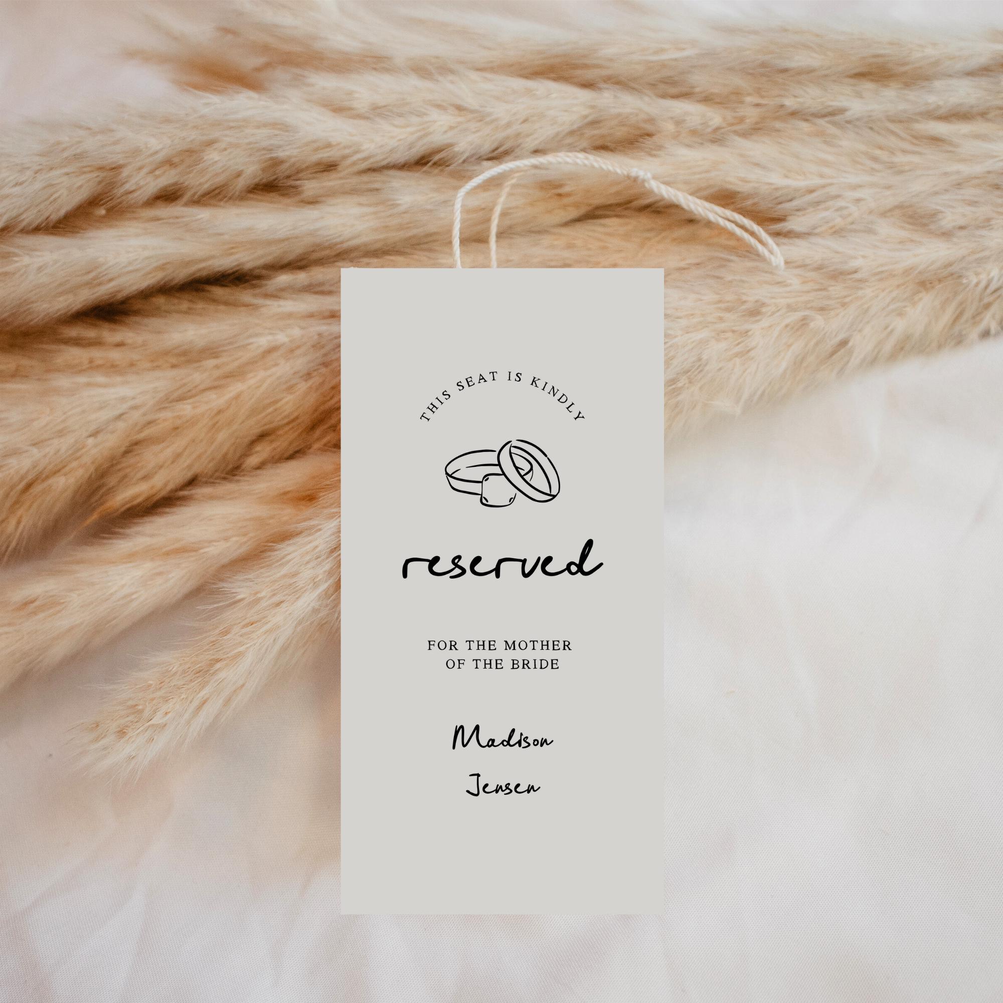 Editable Hand Drawn Wedding Reserved Seat Tag, Whimsical Ceremony ...