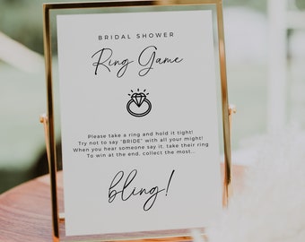 Minimalist Bridal Shower Ring Game, Editable Template, Boho Wedding Sign, Unique Fun Bridal Shower Game, Printable Sign, Instant Download