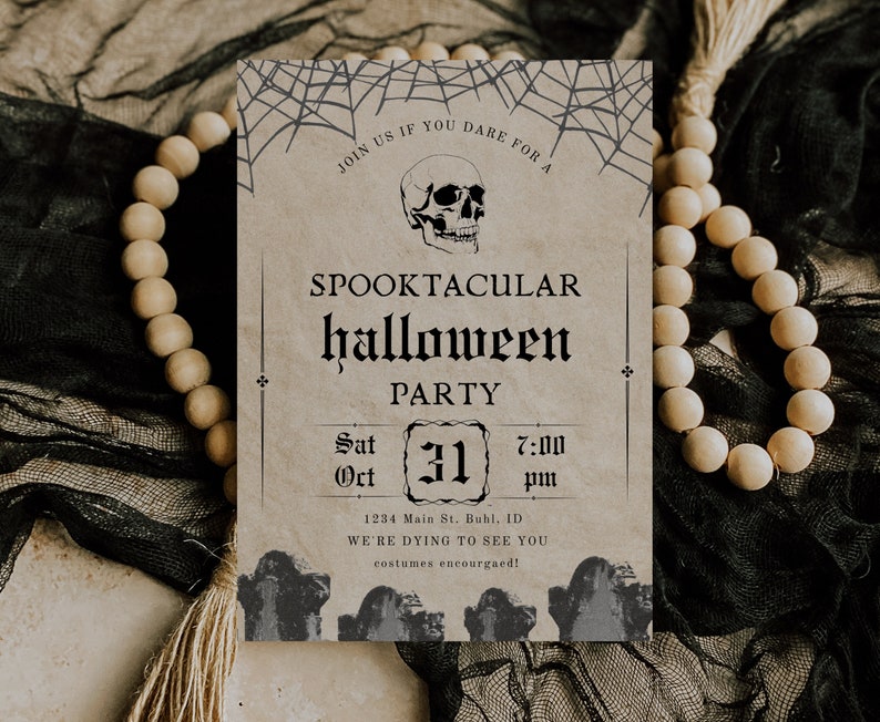 Adult Halloween Costume Party Invitation, Editable Template, Vintage Halloween Stationery, Edit In Canva, Printable Custom Invitation image 2