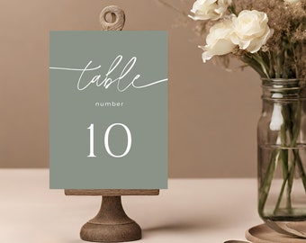 Sage Green Wedding Table Number, Editable Template, Boho Wedding Sign, Table Number Cards, Modern Minimalist, Wedding Seating, Edit In Canva