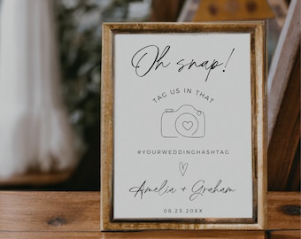 Wedding Hashtag Sign Template, Oh Snap Tag Us In That, Instagram Sign, Wedding Social Media Sign, Editable In Canva, Boho Wedding Signage