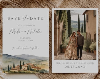 Tuscany Save The Date, Printable Wedding Stationery, Save The Date Template With Photo, Tuscany Italy, Editable Template, Instant Access