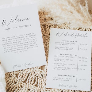 Wedding Weekend Itinerary, Wedding Timeline, Modern Minimalist, Wedding Welcome Bag Note, Wedding Weekend Schedule, Editable Template image 2