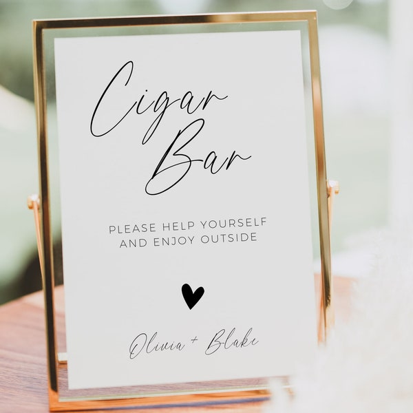 Wedding Cigar Bar Sign Template, Modern Minimalist, Instant Download, Editable Template, Printable Smoking Station Signage, Edit In Canva