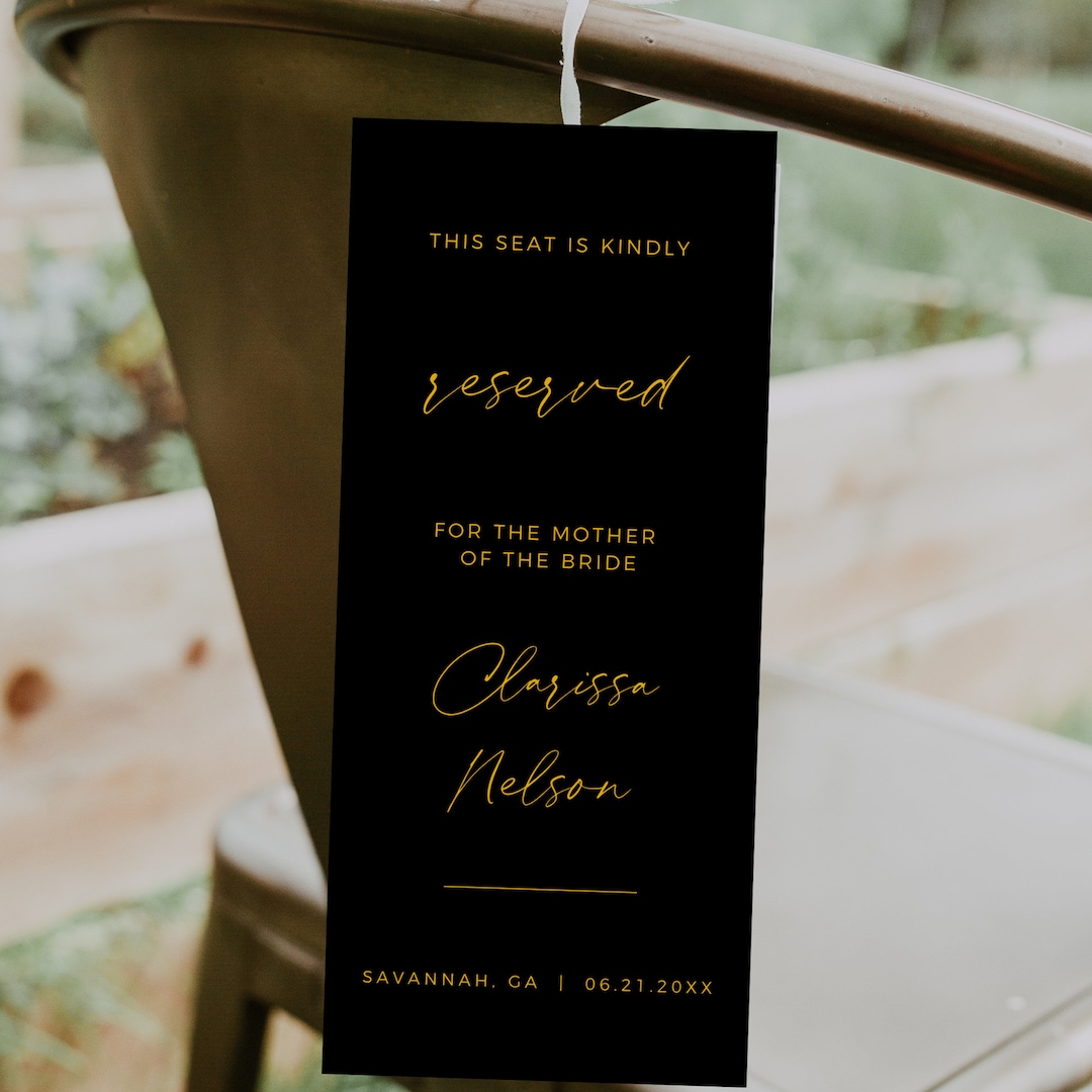 Black and Gold Reserved Sign Template, Reserved Tag, Wedding Seating ...