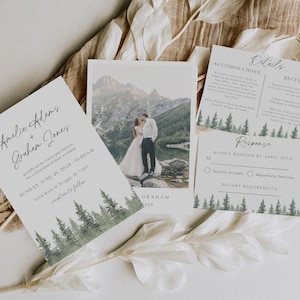 Kiefer Hochzeitseinladung, Wald Hochzeitseinladung Vorlage, Kiefer Baum Hochzeit Briefpapier, Hochzeit im Freien Einladen, Sommerhochzeit