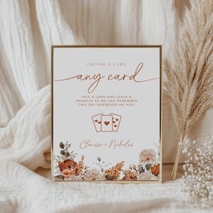 Rustikales Herbst Spielkarten Gästebuch Zeichen, bearbeitbare Canva Vorlage, Boho Hochzeit Gästebuch Dekor, druckbares Herbst Blumen Gästebuch Zeichen