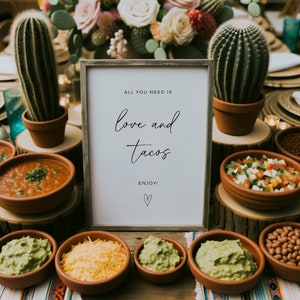 All You Need Is Love And Tacos, Boho Wedding Sign, Taco Bar Sign, Editable Template, Modern Minimalist, Digital Download, Editable In Canva