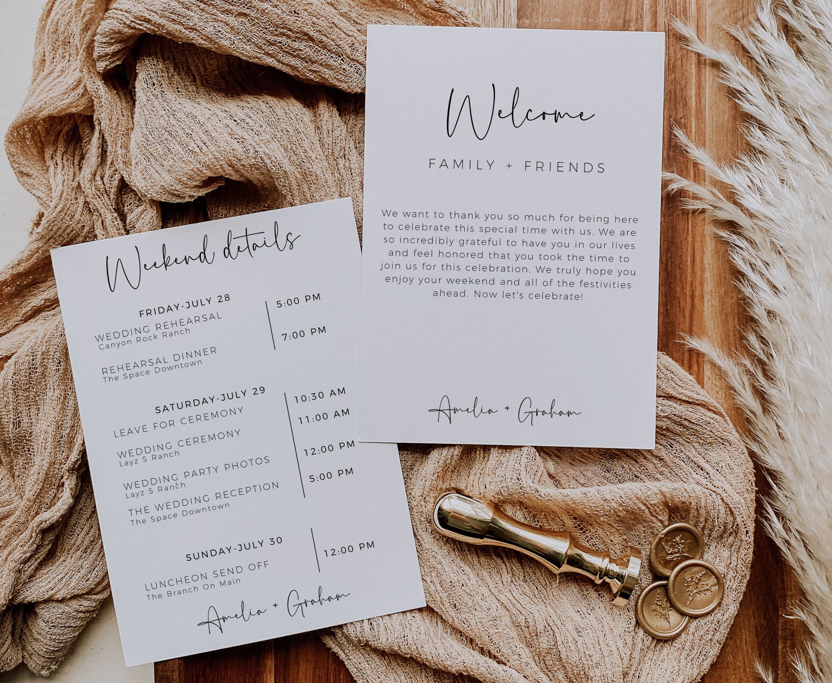 Wedding Weekend Itinerary Template, Wedding Welcome Bag Note, Modern ...