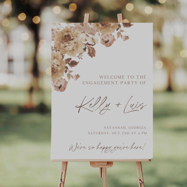 Engagement Party Welcome Sign, Editable Template, Elegant Fall Welcome Sign, Modern Minimalist, Boho Wedding Sign, Instant Download