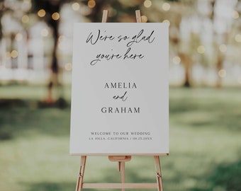 Welcome To Our Wedding, Minimalist Wedding Welcome Sign Template, We're So Glad You're Here, Boho Wedding Sign, Wedding Signage Template