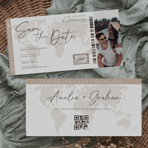 Carte d'embarquement, choisissez « Réservez cette date » avec photo, Billet d'embarquement, Modèle de carte d'embarquement, Mariage sur le thème du voyage, Réservez votre mariage à destination