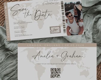 Boarding Pass Save The Date With Photo, Boarding Ticket, Boarding Pass Template, Travel Theme Wedding, Destination Wedding Save The Date