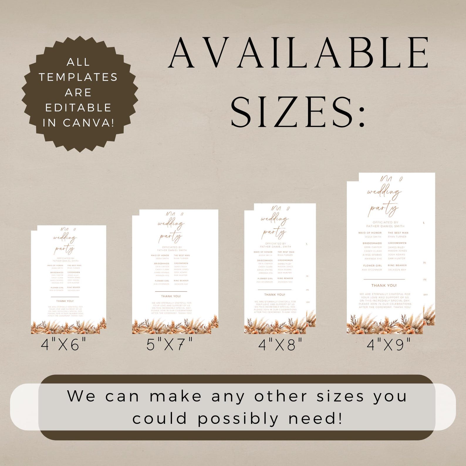 Fall Progrm Template Fall Floral Wedding Program Template, Wedding Itinerary and Order of ...