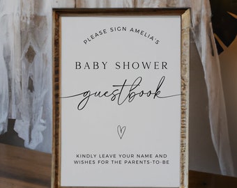 Minimalist Baby Shower Guest Book Sign, Editable Template, Baby Shower Decorations Gender Neutral, Edit In Canva, Printable Guestbook Sign