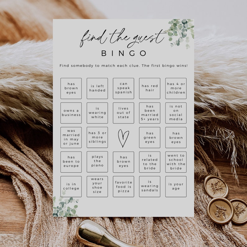 Greenery Find The Guest Bingo Game, Printable Bridal Shower Game, Editable Template, Instant Download, Edit In Canva, Boho Wedding Shower image 5