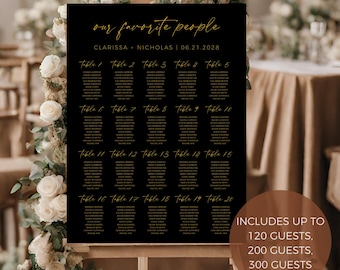 Black And Gold Wedding Seating Chart Template, Table Seating Chart, Printable Table Number, Large Seating Chart Poster, Reception Decoration