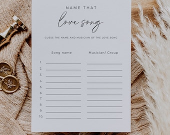 Minimalist Name The Love Song Game, Wedding Shower Game, Printable Bridal Shower Game, Modern Minimalist, Editable Template, Name The Tune