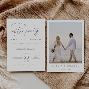 Minimalist Elopement Reception Invitation, Happily Ever After Party Invitation, Fully Editable Template, Digital Download, Edit In Canva