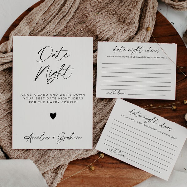 Date Night Cards, Minimalist Date Night Ideas, Bridal Shower Sign Template, Couples Shower Games, Bridal Shower Bundle, Newlywed Game