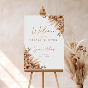 Herbst Blumen Brautdusche Schild Vorlage, vollständig bearbeitbar in Canva, Herbst Hochzeit Dusche Dekor, druckbare DIY Brautdusche Eingangsschild