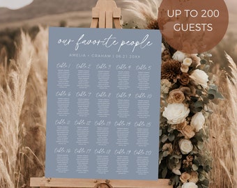 Dusty Blue Wedding Seating Chart Board, Editable Template, Find Your Seat, Wedding Reception Decor, Instant Download, Edit In Canva