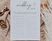 Wedding Alphabet Game, Wedding Shower Game Template, Couple Shower Game, Bridal Shower Alphabet A-Z, Modern Minimalist, Instant Download
