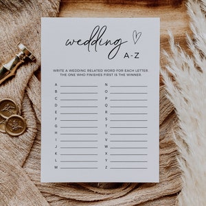 Wedding Alphabet Game, Wedding Shower Game Template, Couple Shower Game, Bridal Shower Alphabet A-Z, Modern Minimalist, Instant Download
