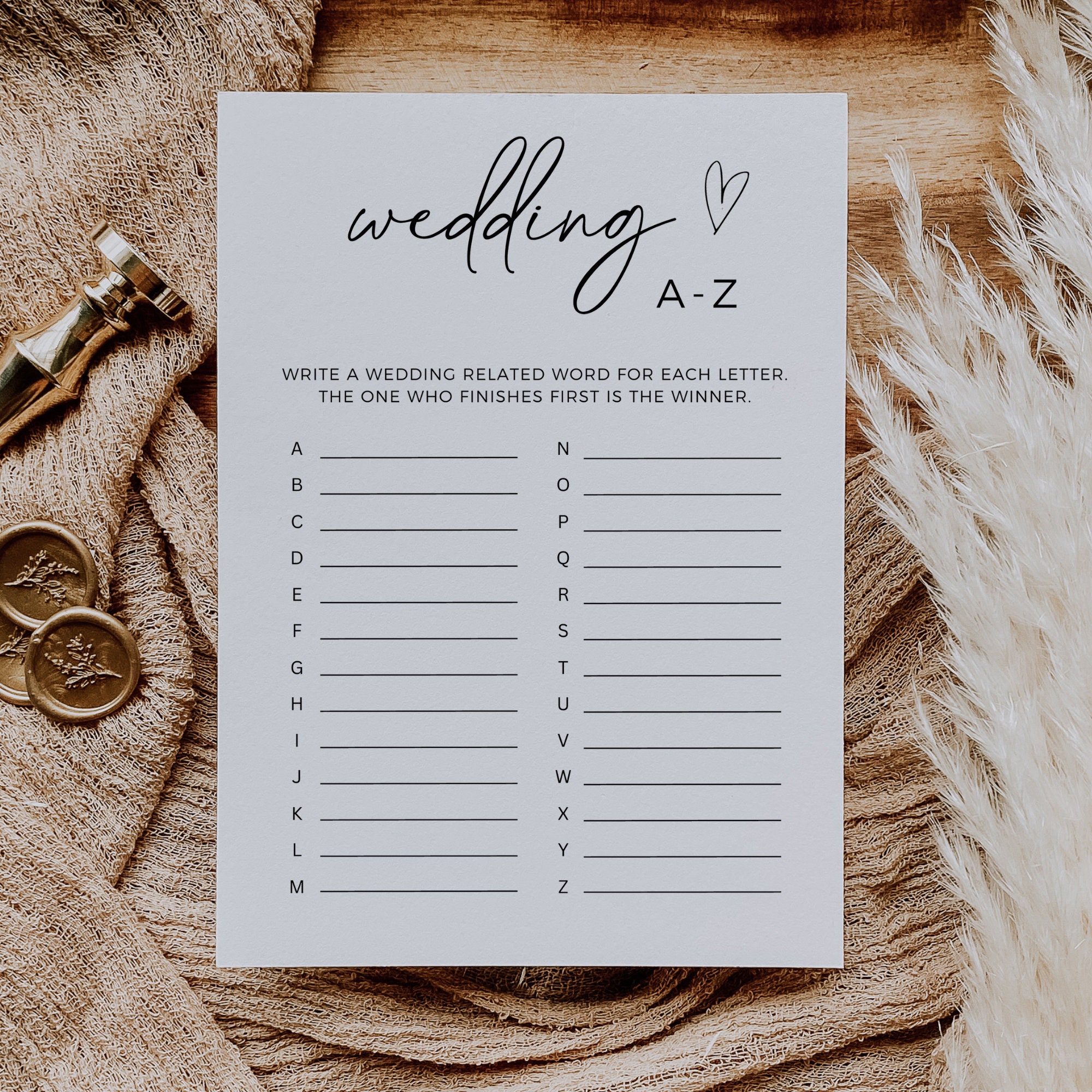 Wedding Alphabet Game, Wedding Shower Game Template, Couple Shower