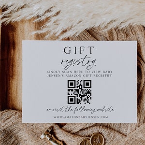 Registerkaart babycadeau met QR-code, minimalistisch register voor babyshower, kaartsjabloon, QR-codekaart, bijlage uitnodiging babyshower