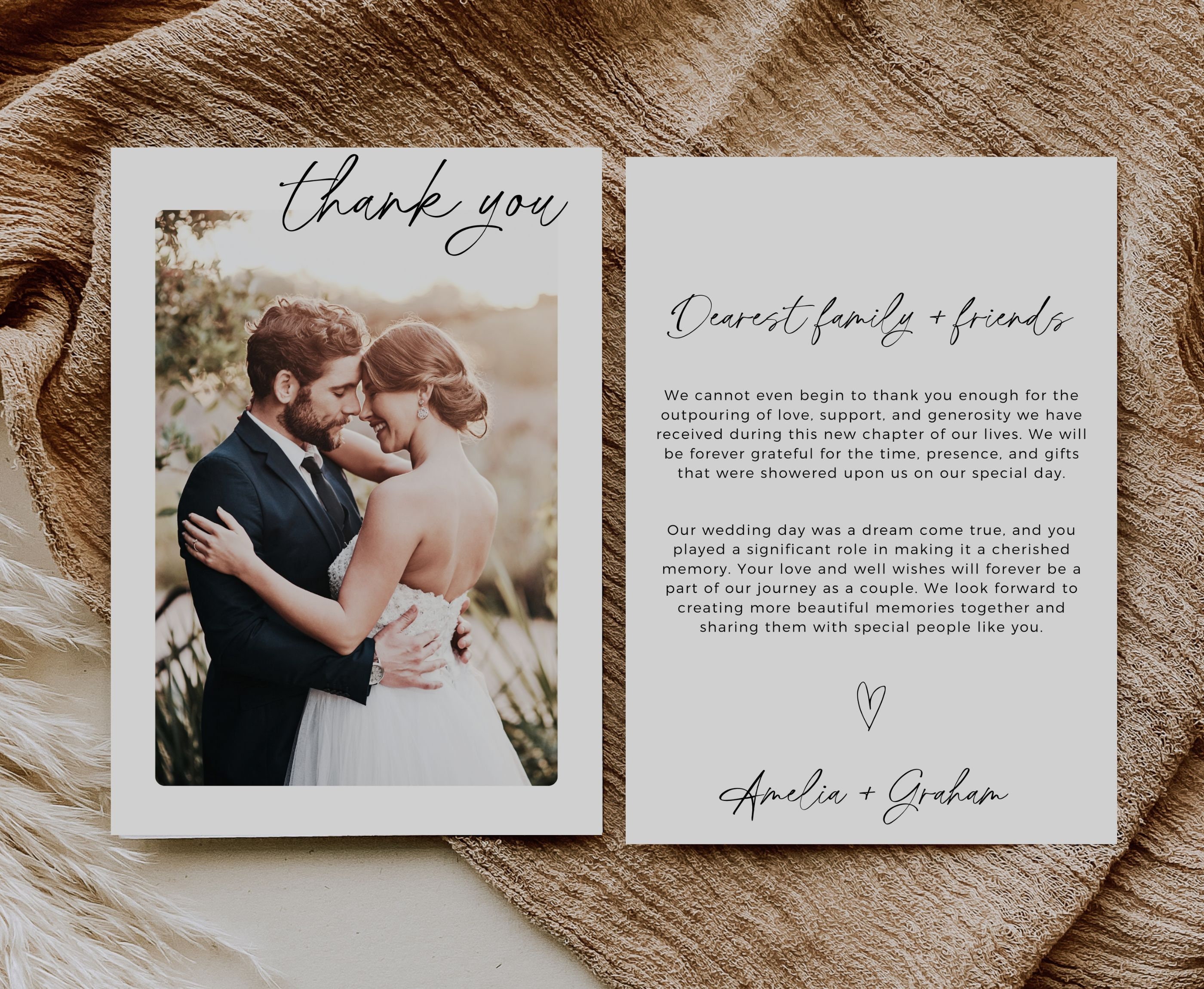 Printable Wedding Thank You Card Template, Modern Minimalist, Thank You ...