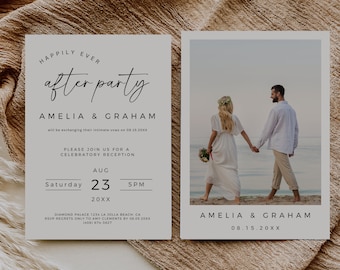 Minimalist Elopement Reception Invitation, Happily Ever After Party Invitation, Fully Editable Template, Digital Download, Edit In Canva