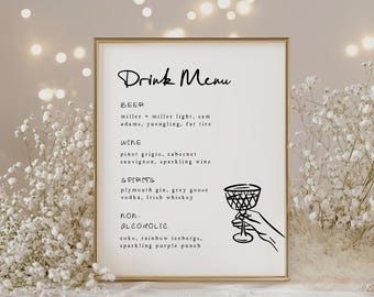 Editable Handwritten Wedding Drink Menu Sign, DIY Canva Template, Printable Hand Drawn Wedding Bar Signage, Whimsical Cocktail Sign Decor