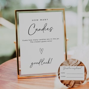 Jeu de pots de bonbons minimaliste, modèle modifiable, devinez combien de bonbons, signe imprimable de la douche nuptiale, téléchargement immédiat, activité de la douche nuptiale
