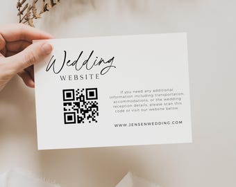 Wedding Website Card, Modern Minimalist, QR Code Card Template, Boho Wedding Invitation Insert Card, Enclosure Card Template, Canva Template