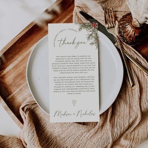Weihnachten Danke Hochzeit Tischkarten, Winter Menü Danke Karte Vorlage, Printable Danke, Urlaub Serviette Hinweis, Gedeck Hinweis