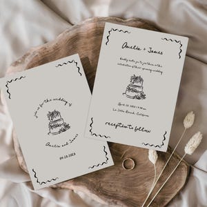 Whimsical Wedding Invitation, Fully Editable DIY Canva Template, Printable Wavy Hand Drawn Invitation Card, Retro Vintage Wedding Stationery