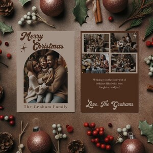Cartão de Natal com foto retrô, modelo totalmente editável, cartão de Natal vintage, conjunto de cartões de férias em arco, cartões para impressão, download digital