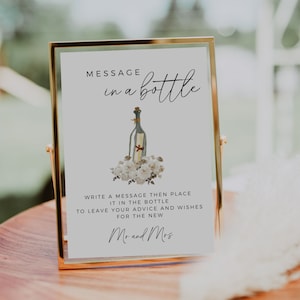 Hochzeitsnachricht in einer Flaschenschild, Gästebuchalternative, Hinterlassen Sie eine Nachricht, Rat und Wunschschild, moderne minimalistische, bearbeitbare Vorlage
