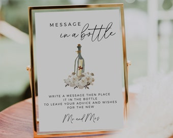 Wedding Message In A Bottle Sign, Guestbook Alternative, Leave A Message, Advice And Wishes Sign, Modern Minimalist, Editable Template