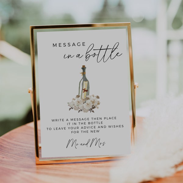 Wedding Message In A Bottle Sign, Guestbook Alternative, Leave A Message, Advice And Wishes Sign, Modern Minimalist, Editable Template